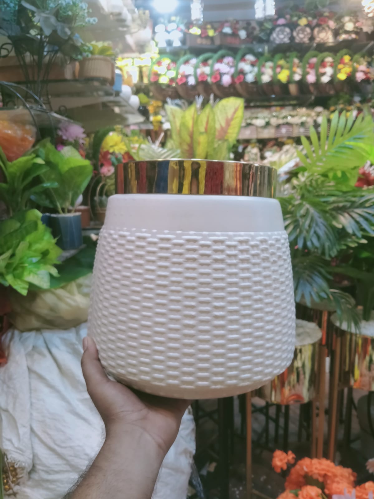 Palm Plant with Golden Neck Pot