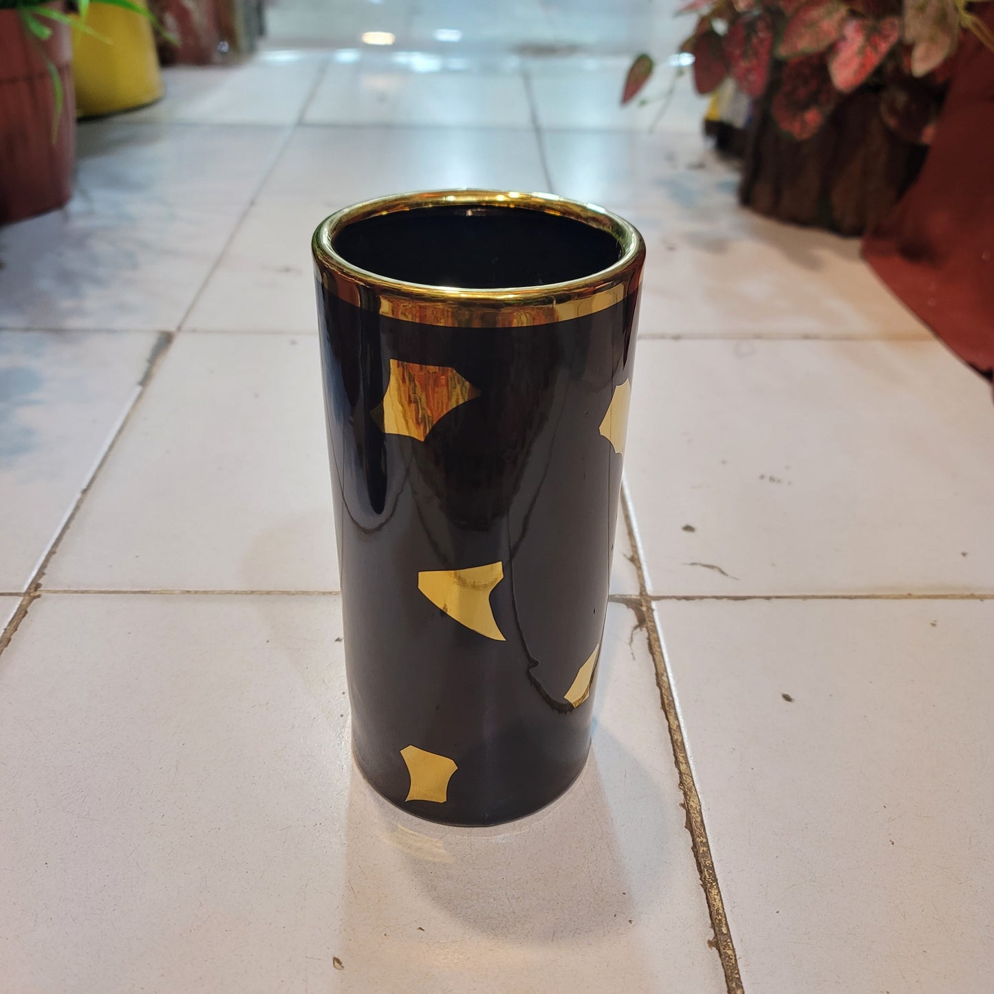 Black Ceramic Vase with Golden Shades