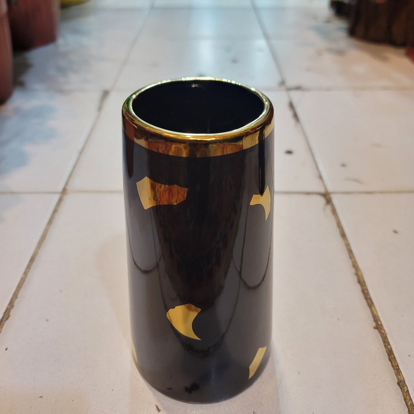 Black Ceramic Vase with Golden Shades