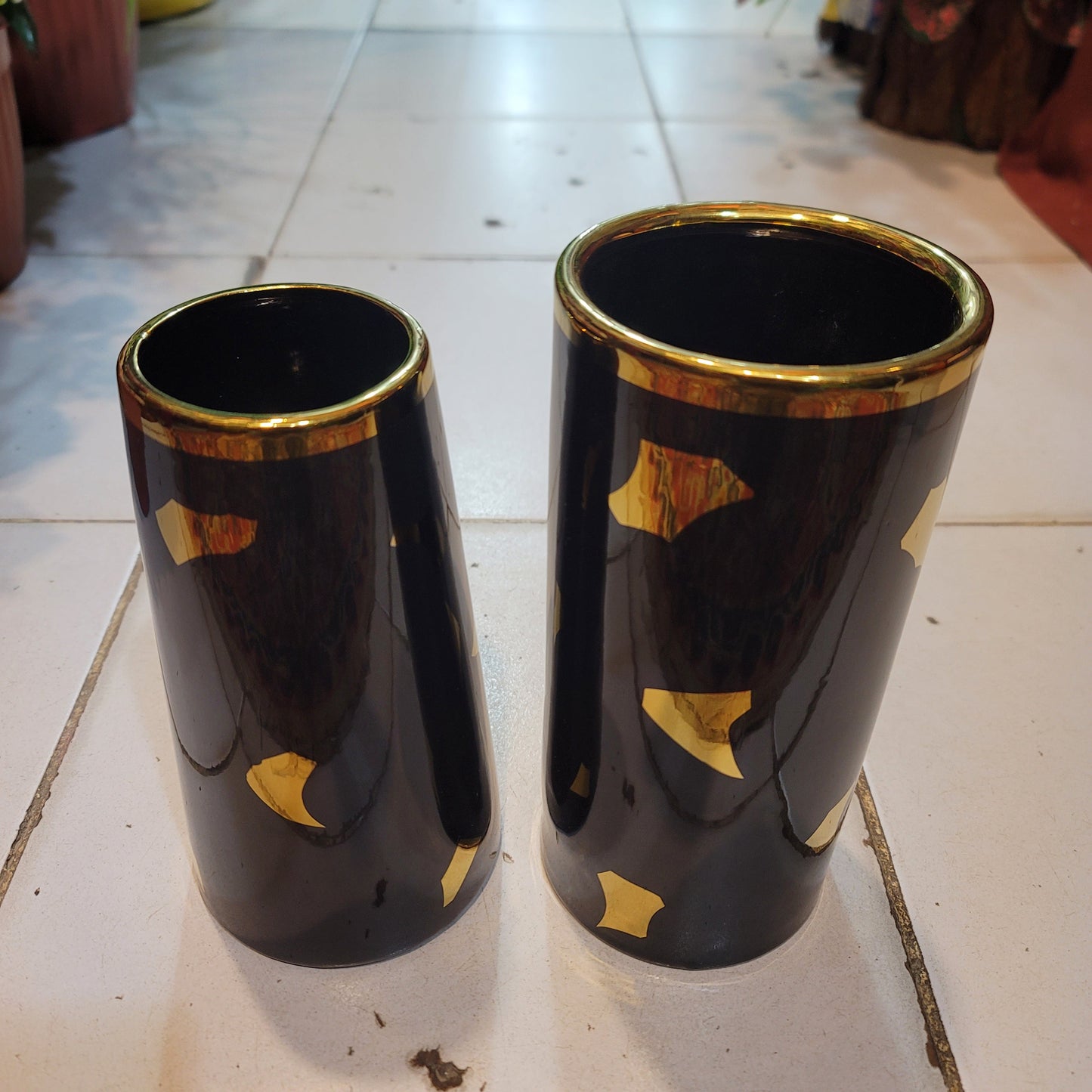Black Ceramic Vase with Golden Shades
