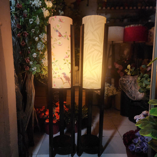 Wooden Cylinder Tripod Lamp